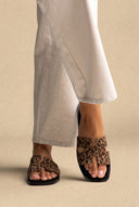 Sandals Wide Cut Out Strap - Leopard