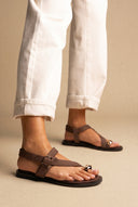 Toe Ring Sandals Buckle Strap - Brown