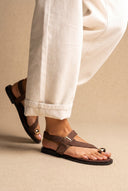 Toe Ring Sandals Buckle Strap - Brown