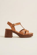 Block Heel Sandals Ankle Strap - Tan Matte