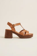 Block Heel Sandals Ankle Strap - Tan Matte