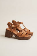 Block Heel Sandals Ankle Strap - Tan Matte