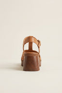 Block Heel Sandals Ankle Strap - Tan Matte