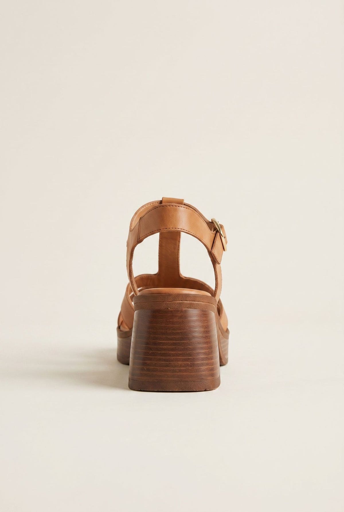 Block Heel Sandals Ankle Strap - Tan Matte