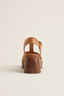 Block Heel Sandals Ankle Strap - Tan Matte