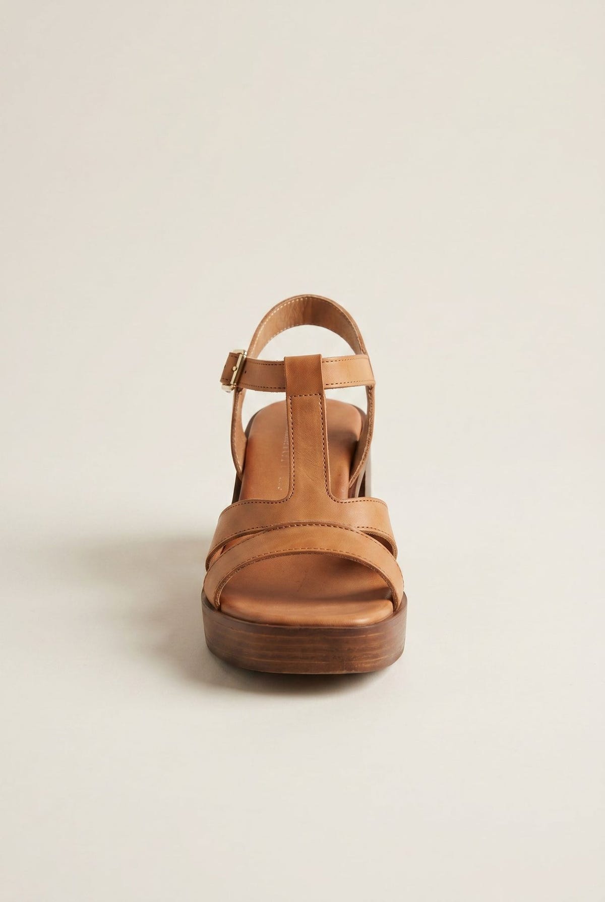 Block Heel Sandals Ankle Strap - Tan Matte