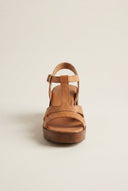 Block Heel Sandals Ankle Strap - Tan Matte