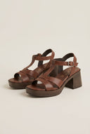 Block Heel Sandals Ankle Strap - Brown Matte