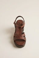 Block Heel Sandals Ankle Strap - Brown Matte