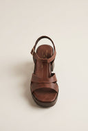 Block Heel Sandals Ankle Strap - Brown Matte