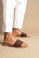 Sandals Wide Cut Out Strap - Brown Suede