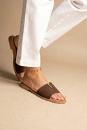 Sandals Wide Cut Out Strap - Brown Suede