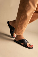 Toe Ring Sandals Crossover Strap - Black Matte