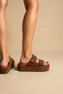 Sandales Flatform à Velcro réglable - daim marron