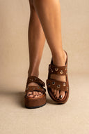 Sandales Flatform à Velcro réglable - daim marron