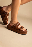 Sandales Flatform à Velcro réglable - daim marron