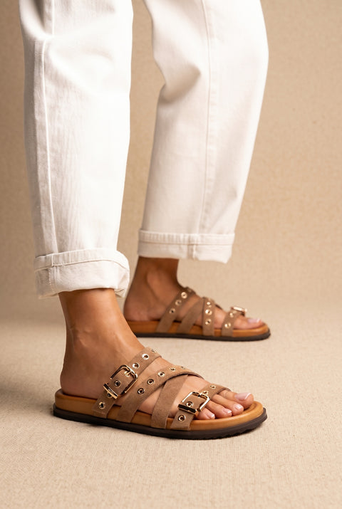 Sandals Studded Strappy - Taupe Suede