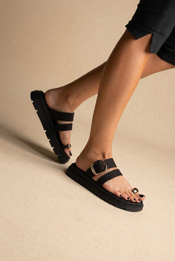 Sandales toe ring à bride boucle - Noir