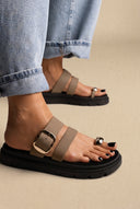 Toe Ring Sandals Buckle Strap - Khaki