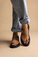 Toe Ring Sandals Buckle Strap - Khaki
