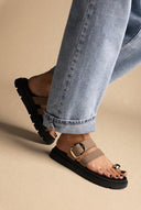 Toe Ring Sandals Buckle Strap - Khaki