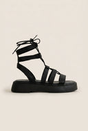 Flatform Gladiator Sandals Lace Up - Black Matte