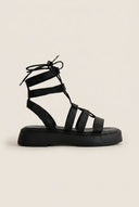 Flatform Gladiator Sandals Lace Up - Black Matte