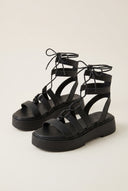 Flatform Gladiator Sandals Lace Up - Black Matte