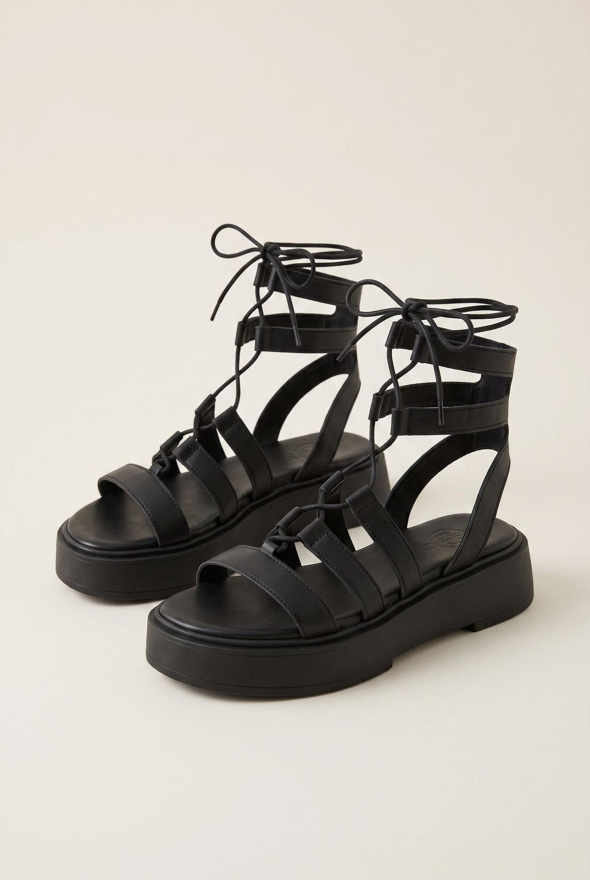 Flatform Gladiator Sandals Lace Up - Black Matte-Flatform Sandals, Leather Sandals, Sandals, Shoes, TFP Collection, Women’s Collection, All, Summer Shoes Sale, Summer Sandals Sale, Sales, All but outlet, Editor’s Choice, Shoes Sales, Recommended products (Seguno), Gifts 70€ & Under, The Fashion Edit, Leather Shoes, SS 2026 Collection, TFP/Estil, Sandals New & Selected, Sandals SALE