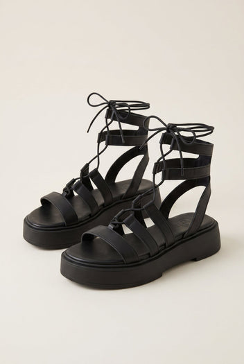 Flatform Gladiator Sandals Lace Up - Black Matte-Flatform Sandals, Leather Sandals, Sandals, Shoes, TFP Collection, Women’s Collection, All, Summer Shoes Sale, Summer Sandals Sale, Sales, All but outlet, Editor’s Choice, Shoes Sales, Recommended products (Seguno), Gifts 70€ & Under, The Fashion Edit, Leather Shoes, SS 2026 Collection, TFP/Estil, Sandals New & Selected, Sandals SALE
