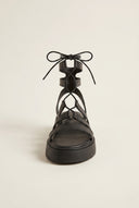 Flatform Gladiator Sandals Lace Up - Black Matte
