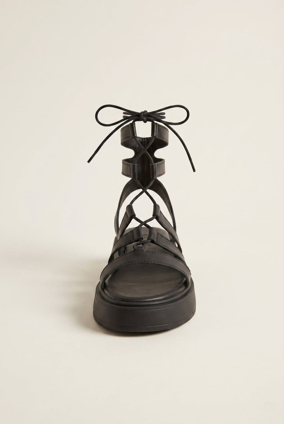 Flatform Gladiator Sandals Lace Up - Black Matte
