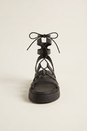 Flatform Gladiator Sandals Lace Up - Black Matte