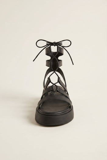 Flatform Gladiator Sandals Lace Up - Black Matte