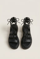 Flatform Gladiator Sandals Lace Up - Black Matte