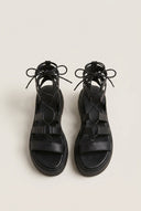 Flatform Gladiator Sandals Lace Up - Black Matte