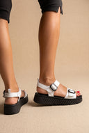 Flatform Sandals Buckle Strap - White Matte