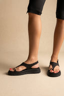 Flatform Toe Ring Sandals T-Strap - Black