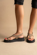 Flatform Toe Ring Sandals T-Strap - Khaki