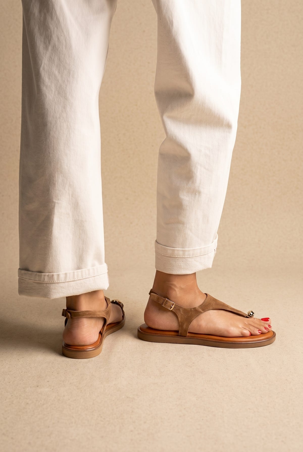 Toe Ring Sandals - Taupe Suede