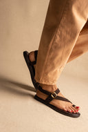 Toe Ring Sandals Buckle Strap - Dark Brown Suede