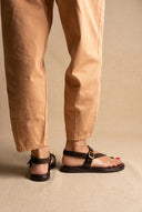 Toe Ring Sandals Buckle Strap - Dark Brown Suede