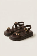 Sandals Mini Buckle Detail - Dark Brown Suede