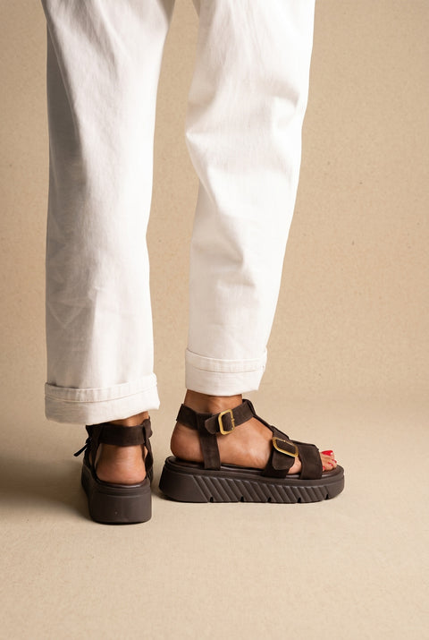 Planasform Sandalias Side Buckle - Dark Brown Suede