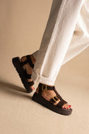 Flatform Sandals Side Buckle - Dark Brown Suede