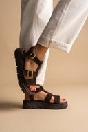 Flatform Sandals Side Buckle - Dark Brown Suede