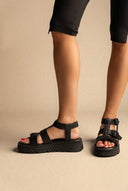 Flatform Sandals Side Buckle - Black Matte