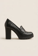 Block Heel Loafers - Black Matte