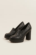 Block Heel Loafers - Black Matte