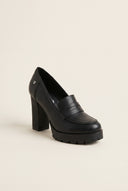 Block Heel Loafers - Black Matte